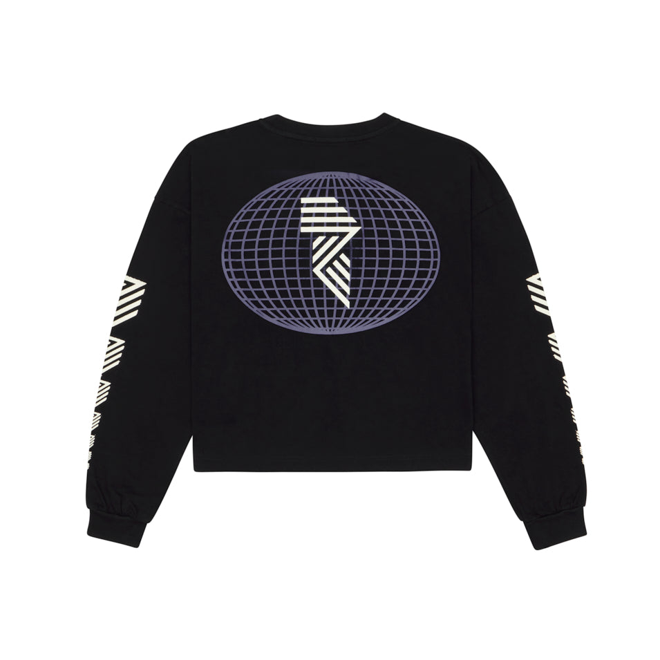 LONG SLEEVE GLOBE CROP TEE BLACK at R.A.D® UK - Performance Crop Tee . GLOBESWOMENSLS_BLACK_B