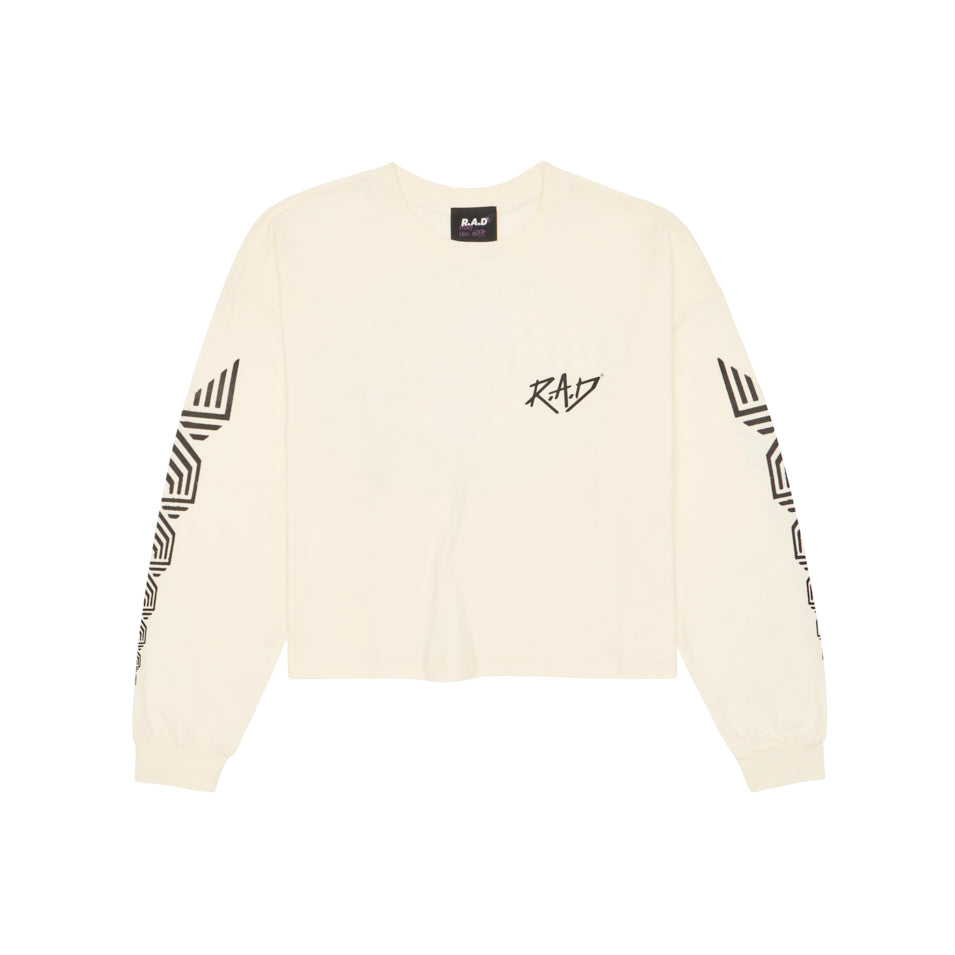 LONG SLEEVE GLOBE CROP TEE OFF WHITE at R.A.D® UK - Performance Crop Tee . GLOBESWOMENSLS_TOFU_0325-HSGL1OW_A