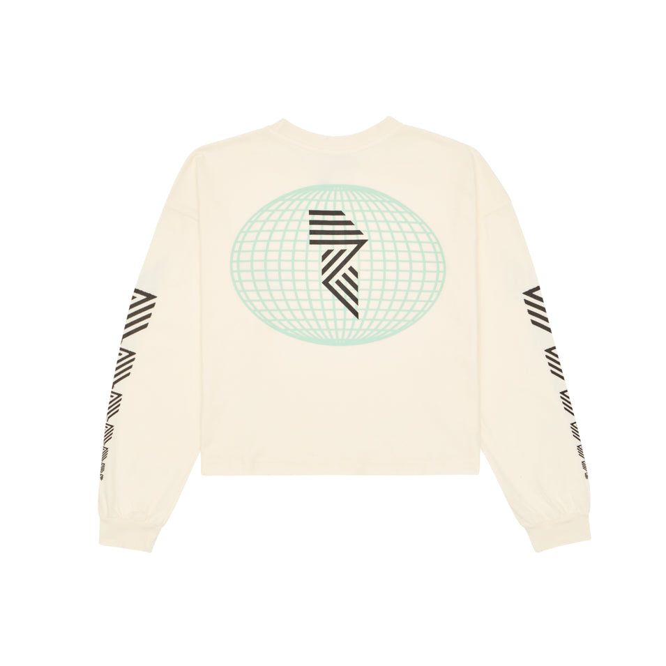 LONG SLEEVE GLOBE CROP TEE OFF WHITE at R.A.D® UK - Performance Crop Tee . GLOBESWOMENSLS_TOFU_0325-HSGL1OW_B