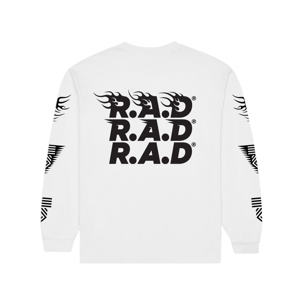 LONG SLEEVE 3XR.A.D® TEE WHITE at R.A.D® - Performance L/S Tees . R.A.DLSTEEWHITE3XWHITE190gsmBLACKBACK