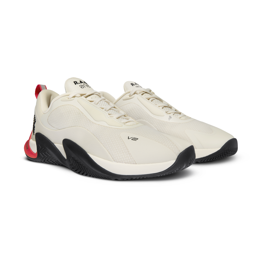 R.A.D® ONE V2 RACING WHITE at R.A.D® - Performance Footwear . R.A.D_V2_ECOMM_TOFU_MOONLESS_NIGHT_TOMATO_FRONT — View 2